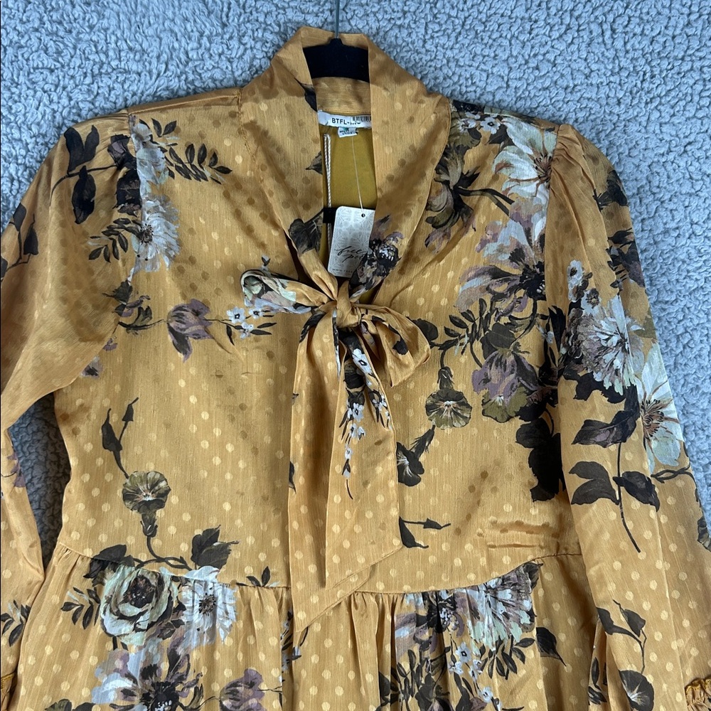 NWT BTFL-life (FreePeople) Tiered Long Sleeve Tie Neck Floral Dress Size S - Picture 13 of 16